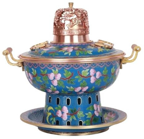 Fondue Olla Hot Pot Plato Para Frotar, Estufa De Alcohol Individual De Cobre, Olla Caliente Para El Hogar, Olla Caliente De Filigrana De Cobre Puro Duradera Fondue Queso(Blue2)