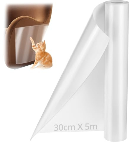 QWORK® 30 cm x 5 m Pellicola antigraffio per gatti autoadesiva, protezione antigraffio per divani, porte e mobili