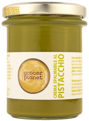 Grocer Planet - Crema de Pistacho (200g) | Sabor Dulce | Con 45% Pistachos Mediterráneos | Comida Italiana Gourmet | Ideal para Desayunos y Postres