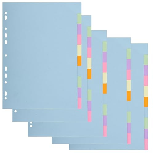 Exacompta - Ref. 1610SE - Förpackning med 5 uppsättningar avdelare i återvunnen pastellfärgad kartong 170 g/m² med 10 neutrala flikar - Format för A4-ark - Mått 22,5 x 29,7 cm - Forever