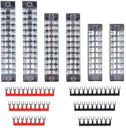 HAXIHA 600V 15A Screw Terminal Strip, 6 Sets 8/10/12 Positions, Double Row Screw Terminal Strip Block, with Cover 400V 15A Pre-Insulated Terminal Barrier Strip (TB1504) for Electronic Circuit