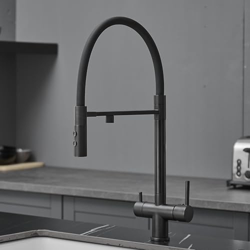 XJTNLB Grifo Cocina Osmosis 3 Vias Flexible Grifo Cocina 3 Vias Osmosis Extraible Negro con Dos Asas