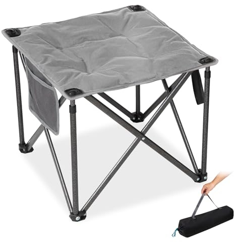 FUNDANGO Oversized Camping Stool for Adults,Thick Padded 18.1 Inch Folding Ottoman Foot Rest, 440 Lbs Heavy Duty Outdoor Camp Chairs with Anti-Slip Foots & Carry Bag for Fishing Travel (Grey)
