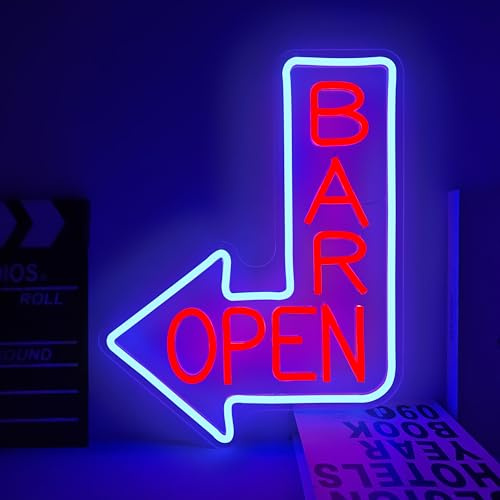 Bar Open Neon Schild Open Led Schild, Dimmbares Neonlicht USB Leuchtschild Bar geöffnet für c Club,Pub,Restaurant,Geschäftsanlässe, Männerhöhle
