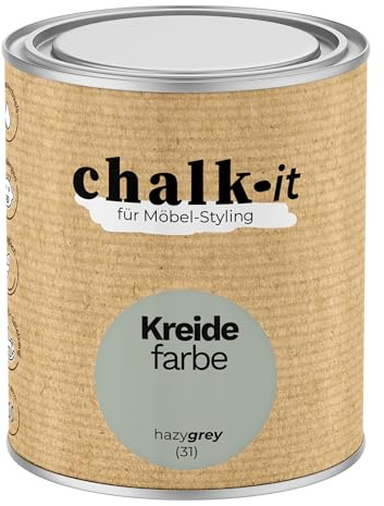 chalk-it Kreidefarbe 750ml (31) Hazy Grey Möbel Farbe Shabby Chic Holzlack Natur Vintage Look Möbellack Erfüllt EN71-3 Sicher Kindermöbel Spielzeuge
