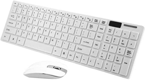 Clavier Souris sans Fil Blanc 2,4 Ghz Ultra Plat pour Ordinateur | Plastique, Housse Incluse, Usage Bureau et Voyage, pour Portables et Saisie Mobile