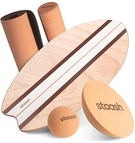 STAASH® Balance Board aus Holz – Full Kit – Für Gleichgewicht, Fitness & Surf-Feeling – Spaß & Training Zuhause oder im Studio (Erdbraun)