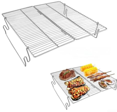 HpLive Kompakter Edelstahl Grillrost Faltbarer Campinggrill für Garten Wandern Picknick Silber 35x34cm
