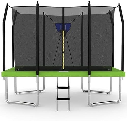 BodyTrain 10x12ft Rectangular Trampoline with Safety Enclosure Ladder & Basketball Game (Green)