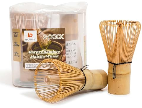 Barpre 2 Pack Bamboo Matcha Whisk (Chasen) - Authentic Handmade Japanese Green Tea Mixer Set - Traditional 75-Prong Brush Tool for Ceremony & Latte - Natural & Durable Replacement (Hyakuhon-Date)