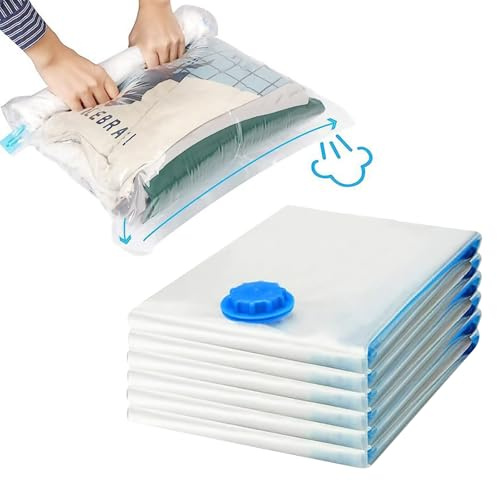 deegbbyi 6 Pièces Sacs Sous Vide Couette, 50 x 70cm Fermeture Éclair | Sac de Rangement Sous Vide, Réutilisable Sac de Rangement, pour Ranger Les Vêtements et Les Couettes