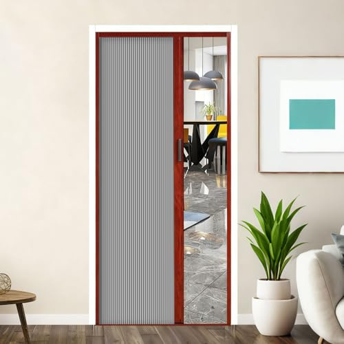 yurstcggh Puerta Corredera Plegable,Sin Perforaciones,Puertas Plegables Interiores,Tipo Concertina Invisible con Manija, Puerta Divisoria para Cocina y Dormitorio 60×190cm Gris