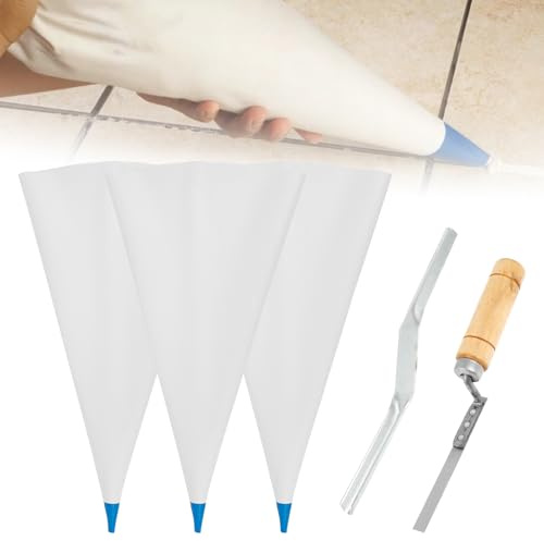 Lot de 5 sacs de remplissage de joints, 33 x 59 cm, professionnels, avec truelle, nivelleur, réutilisables, résistants à la déchirure, pour carrelage, joints, maçons, blancs