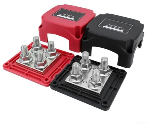 400 A Marine-Sammelschienenblende mit M10-Klemmen für Wohnmobil, Boote und LKWs, 12 V-48 V DC, verstärktes Nylon-Kupfer-Klemmleisten-Zubehör, kompatibel mit Batterie (rot + schwarz)