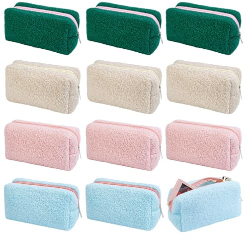 INTERWARM 16Pcs Travel Makeup Bag Cosmetic Bags for Women, Plush Zipper Make Up Pouch Fuzzy Makeup Bag Set Large Capacity Toiletry Organizer Makeup for Women Travel Essentials, 4 Color