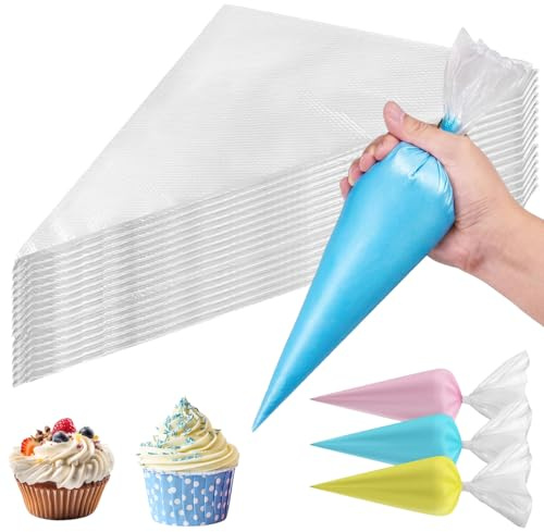 200 Piezas Mangas Pasteleras Desechables, 16.5 × 25 cm Transparente Manga Pastelera Profesional, Bolsas de Pastelería Mangas Desechable de Plástico para Decoración de Cupcakes, Pastelería, Tartas