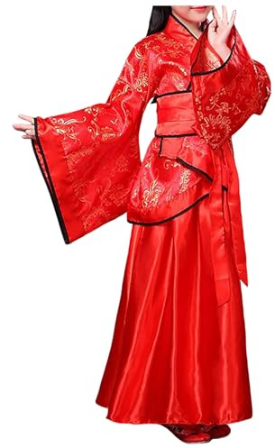 Kimono Japonais Enfants Fille Robe Yukata Peignoir Kimono Robe Japonaise Enfant Imprimé Peignoir Long Chinoise de Chambre Fille Gamins Traditionnel Tissu Mariage Fête Performance Robes Cosplay