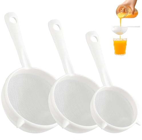 GmwyCzV 3 Piezas Colador de Plástico, Colador de Cocina, Coladors Multiusos, Filtros de Mano Zumos, Coladores de Doble Oído con Orificio para Colgar, Adecuado para Filtrar Té, Pasta, Harina, Arroz