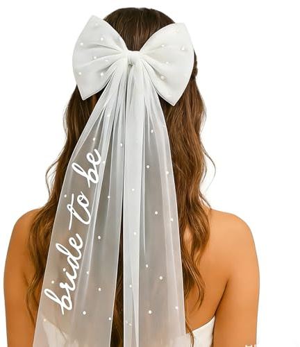 Bride to Be Veil, Bridal Hair Bow Veil with Pearl,Hen Party Accessories | White Hair Bow Veil with Clip,Hen Do Veil Accessories for Wedding Bridal Shower Bachelorette Party Decorations