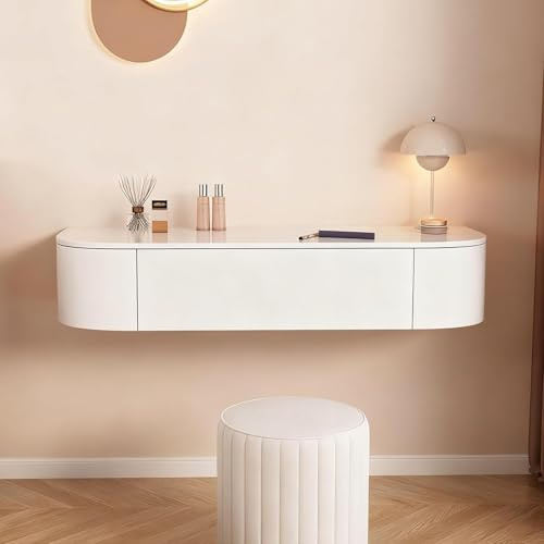 Snyggt flytande sminkbord med lådor – vit hörnbyrå och sminkstation dold förvaring multifunktionell design för sovrum 120 cm/47,5 tum