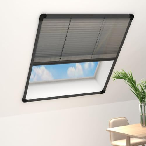 Zanzariera plissettata per lucernario, in alluminio antracite, 80 x 160 cm, tiene lontane mosche e zanzare, con robusto telaio in alluminio e facile da montare