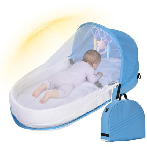 Barnresesäng Lättviktig och hopfällbar sovsäng med ett solskydd | Babynest-resesäng Passar för sängkanten, tupplurar, golvet, dagis, soffan, campingen, flygplanet, bilen och