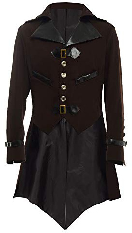 BLESSUME gotisk kappa herr frack halloween cosplay kostym (2XL, brun)
