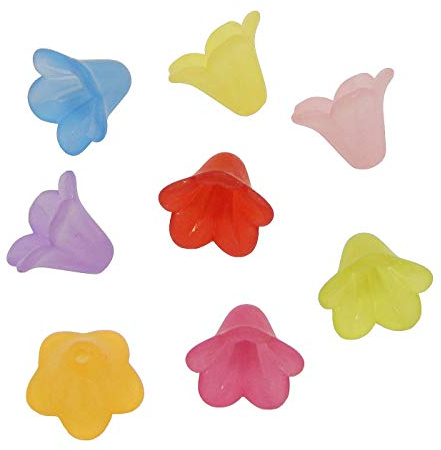 Perlin 100stk Blütenkelch 10 x 14 mm Frosted Blumen Perlen Kappen Acryl Engelperlen Mix Farben Matt Blüte Lilien Deko Kunstblume Schmuck Basteln D126