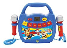 La Patrulla Canina, Chase & Marshall, Mi primer reproductor digital Bluetooth con 2 micrófonos, inalámbrico, función Grabar, puerto USB, AUX-IN, SD/TF, a partir de 3 años, rojo/azul (MP300PAZ)