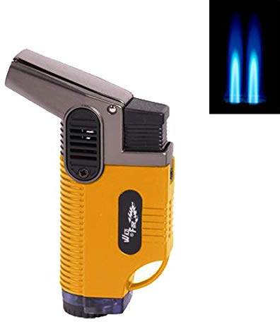 Sepilo Sturmfeuerzeug DUALJET 2-Fach Jetflamme Turbo Feuerzeug Torch Flamme Outdoor geeignet mit automatisch öffnender Abdeckung (Gelb)
