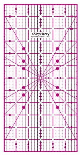 Shiny Merry 6 x 12 inch Non Slip Acrylic Quilting Ruler for Patchwork, Sewing, Carft,with Pink and Black Grid