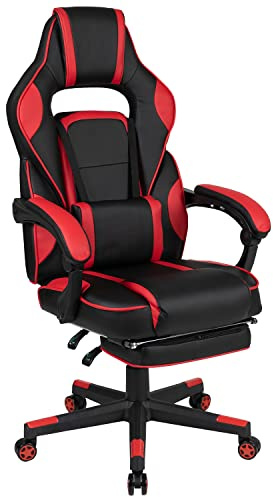 Flash Furniture X40 Gaming-Bürostuhl, Rennsport-Design, ergonomisch, mit vollständig neigbaren Rücken- und Armlehnen, herausziehbare Fußablage, Lendenwirbel-Massage, Rot