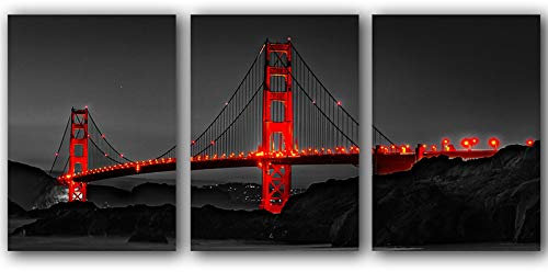 Rumlly Abstraktes Schwarz-Weiß-Bild Rote Brücke Wandkunst Leinwand Malerei Nordische Plakate Drucke Wandbilder Für Wohnzimmer Dekor 30x45cmx3 Rahmenlos