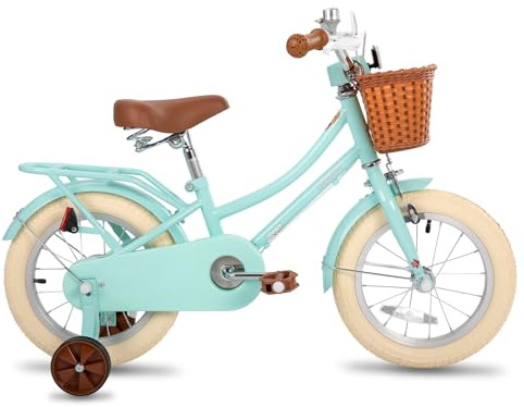 STITCH MANCHI 16 Inch Kids Bike with Basket & Stabilisers for 4 5 6 7 Years Old Girls & Boys,Mint Green…