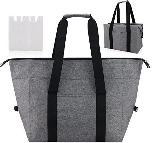 Große Kühltasche faltbar 20 L–Faltbare Einkaufstasche mit 2 Kühlboxen, Graue Picknicktasche mit Isolierung für Camping, Lebensmitteltransport,Thermotasche für Grillen, Angeln,Outdoor-Aktivitäten