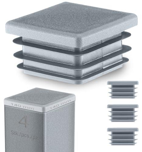 EMFA Lamellenstopfen 140x140 mm Grau für Vierkantrohre, 4 Stück | Rohrstopfen, Vierkantstopfen, Rohrabdeckung, PE-Kunststoff