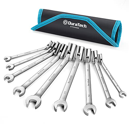 DURATECH Offener Ring-Steckschlüssel-Satz, Maul-Ringschlüssel mit flexiblen Köpfen Schraubenschlüssel Set, Gelenksteckschlüssel-Satz, 9-teilig, Metrisch, 8-19mm, mit Aufbewahrungstasche