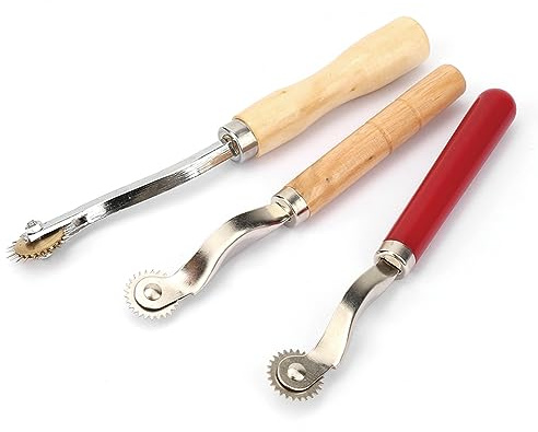Joyzan 3pcs Tracing Wheel, Stainless Steel Needle Point Rotary Cutter DIY Leather Paper Fabric Craft Sewing Wheel Stitch Marker Tool Cutting Roulette Tools with Wooden Handle for Cloth Edges Hemline
