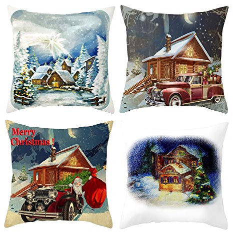 Banemi 4er Set Cushion Cover 40X40, Weihnachten Weinachten Deko Kissenbezug Casa D'Inverno Sulla Neve Weihnachtsdekoration Schlafzimmer