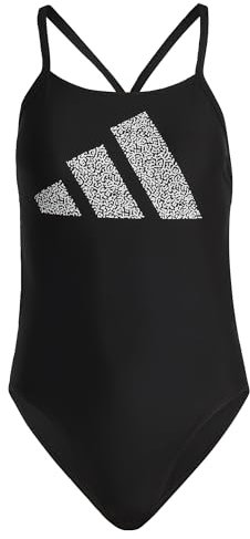 adidas Donna 3 Bar Logo Print Swimsuit, Black/White, 36