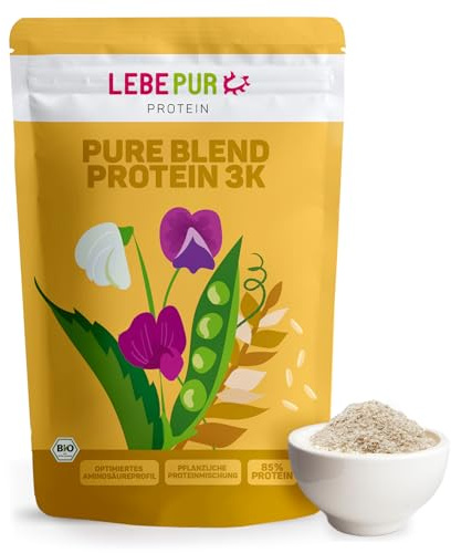 Lebepur BIO 3K Protein Pulver vegan 1kg - NEUTRAL - SOJAFREI - 80% Eiweiß aus Erbsenprotein, Reisprotein und Hanfprotein - ohne Zusatzstoffe, ohne Süßungsmittel - laborgeprüft, glutenfrei