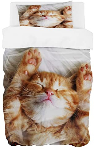 Zomer Bettwäsche Set 135x200 cm 2teilig Bettbezug Mikrofaser Bettwäsche Deckenbezug mit Schlafende Schlafende Katze Motiv - 1 Flauschige Bettdeckenbezug und 1 Kissenbezug 80x80cm