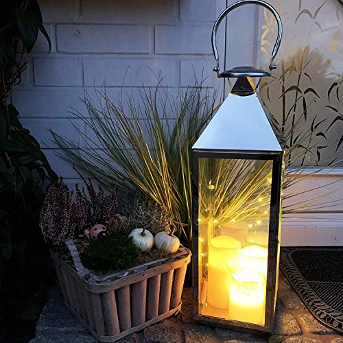 Mojawo XXL Luxus Gartenlaterne aus rostfreier Edelstahl Windlicht Laterne Glas H54 cm Silber