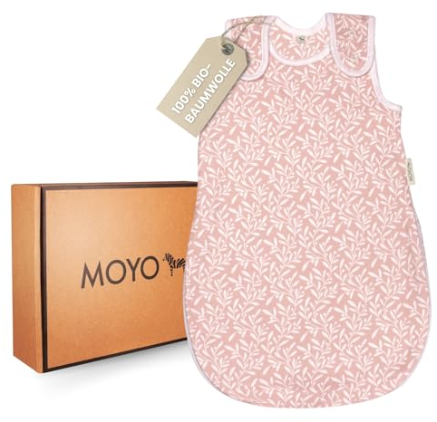 MOYO Baby Schlafsack in Rosé mit Blütenmuster I Atmungsaktiver Sommerschlafsack in 74/80 I Kinder-Schlafsack aus 100% Bio-Baumwolle I GOTS-zertifizierter Schlafsack für Baby