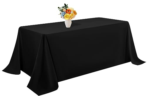 Teruntrue Polyester-Tischdecke für rechteckige Tische, 229 x 335 cm, Polyester, knitterfrei, waschbar, für Hochzeit, Geburtstag, Party, Bankette, Schwarz, 1 Stück