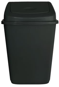 KAPCO Medium Plastic Swing Top Bin (50L, Black, 1 Pack) Durable Easy Clean Waste Recycling Dustbin for Home, Office, Kitchen & Bathroom | Refused Trash Bin with Swing Lid | Under Counter Recycle Bin