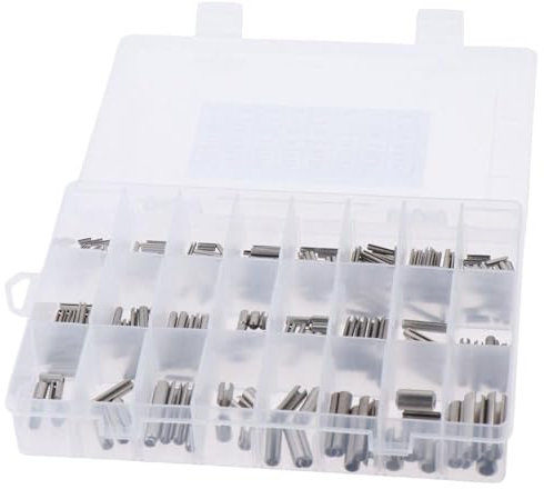 Fudeshe Kit surtido de 280 pasadores de resorte ranurados, pasadores de resorte huecos fijos, M1.5 M2 M2.5 M3 M4 M5 M6 M8 pasadores de tensión de resorte dividido con caja para mejoras del hogar,