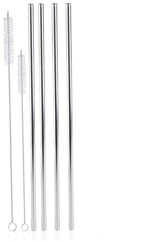 OKUMEYR 1pc Stainless Steel Drinking Straws Reusable Stainless Steel Drinking Straws with Silicone Tips, Toppers, Cleaning Brushes & Travel Case for Smoothies, Milk Shakes, Dishwasher Safe