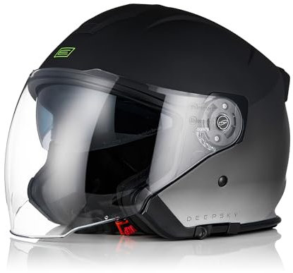 ORIGINE Casco Jet Moto 3/4 Aperto con Doppia Visiera Adatto per Scooter Omologato ECE (DEEPSKY MATT TITANIUM BLACK,L)…
