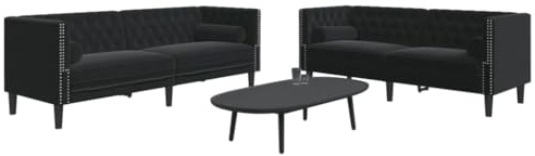 Willood 2-Sitzer Sofa Chesterfield Sofa Set mit Nackenrollen Couch für Wohnzimmer Wohnzimmersofa Wohnzimmermöbel Schwarz Samt